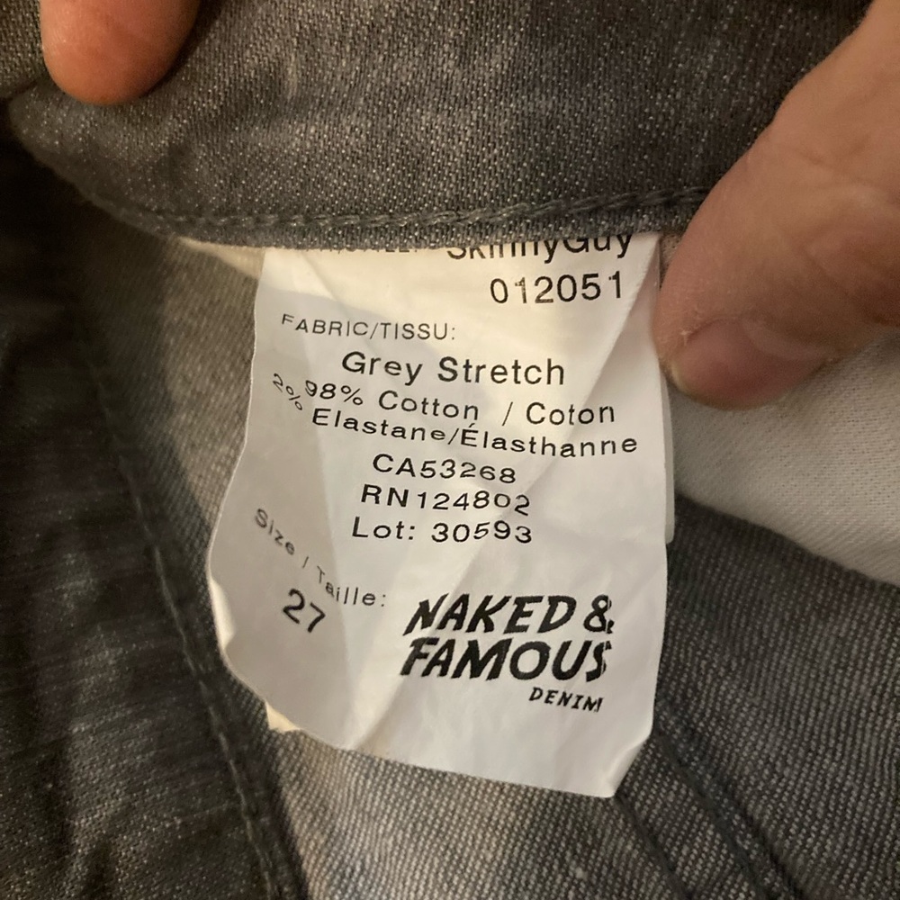 Naked and Famous skinny guy grey stretch jeans